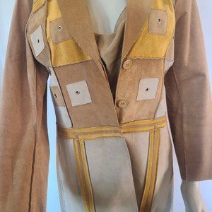 Genuine Suede Neutral Colored  3/4 length longsleeve coat